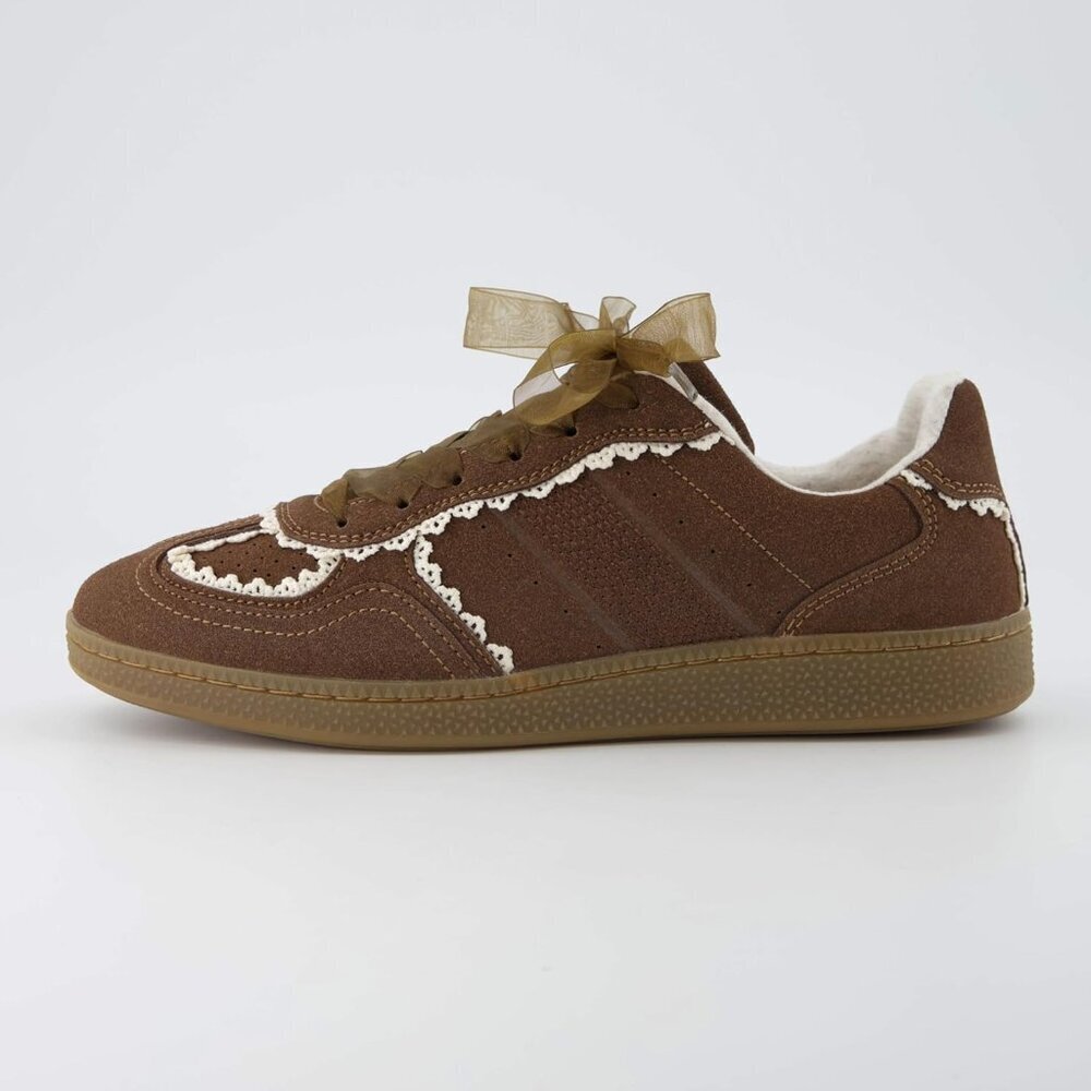 Belinda Womens Lace Detail Casual Brown Sneakers Ribbon Lace Up Memory Foam - Picture 8 of 9